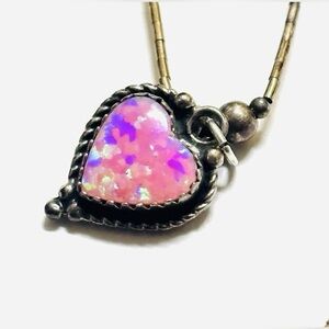 5 Star Sterling Silver Heart Opal Necklace with Pink and Purple Accents